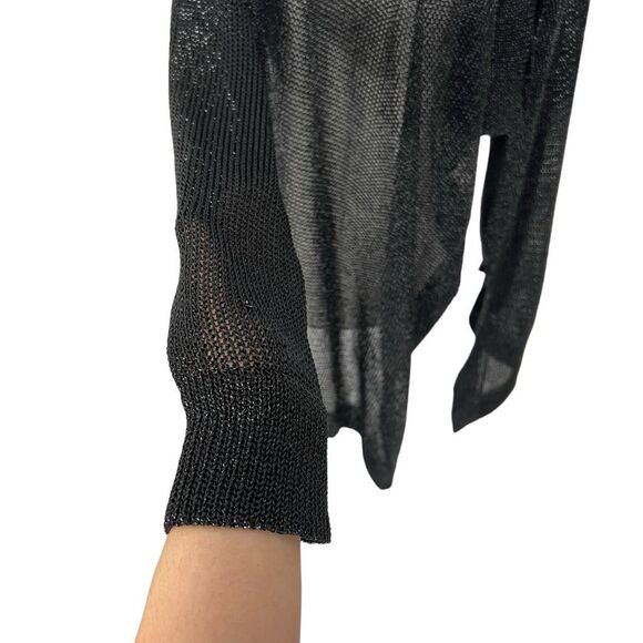 Vince Black Metallic Thread Open Front Cardigan Xsmall Mesh Waterfall Sweater - Picture 9 of 15